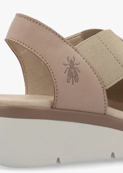 Outlet FLY LONDON Noli Taupe Leather Elasticated Low Wedge Sandals