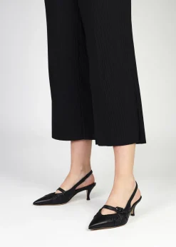 Fashion DANIEL Nouche Black Leather Rouched Kitten Heel Sling Backs