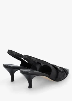 Fashion DANIEL Nouche Black Leather Rouched Kitten Heel Sling Backs