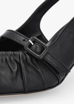 Fashion DANIEL Nouche Black Leather Rouched Kitten Heel Sling Backs
