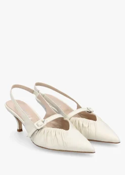 New DANIEL Nouche Cream Leather Rouched Kitten Heel Sling Backs