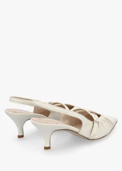 New DANIEL Nouche Cream Leather Rouched Kitten Heel Sling Backs