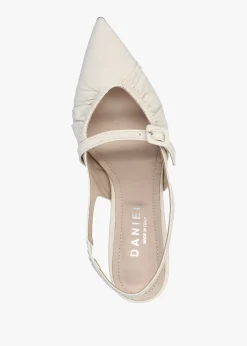 New DANIEL Nouche Cream Leather Rouched Kitten Heel Sling Backs