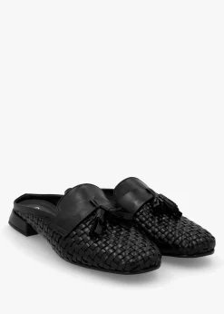Fashion DANIEL Nova Black Leather Woven Backless Mules