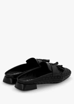 Fashion DANIEL Nova Black Leather Woven Backless Mules