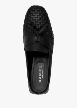 Fashion DANIEL Nova Black Leather Woven Backless Mules