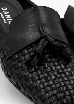 Fashion DANIEL Nova Black Leather Woven Backless Mules