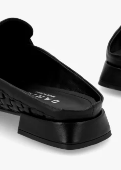 Fashion DANIEL Nova Black Leather Woven Backless Mules