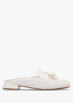 Clearance DANIEL Nova Cream Leather Woven Backless Mules
