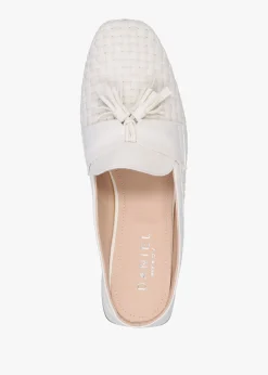 Clearance DANIEL Nova Cream Leather Woven Backless Mules