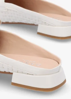 Clearance DANIEL Nova Cream Leather Woven Backless Mules