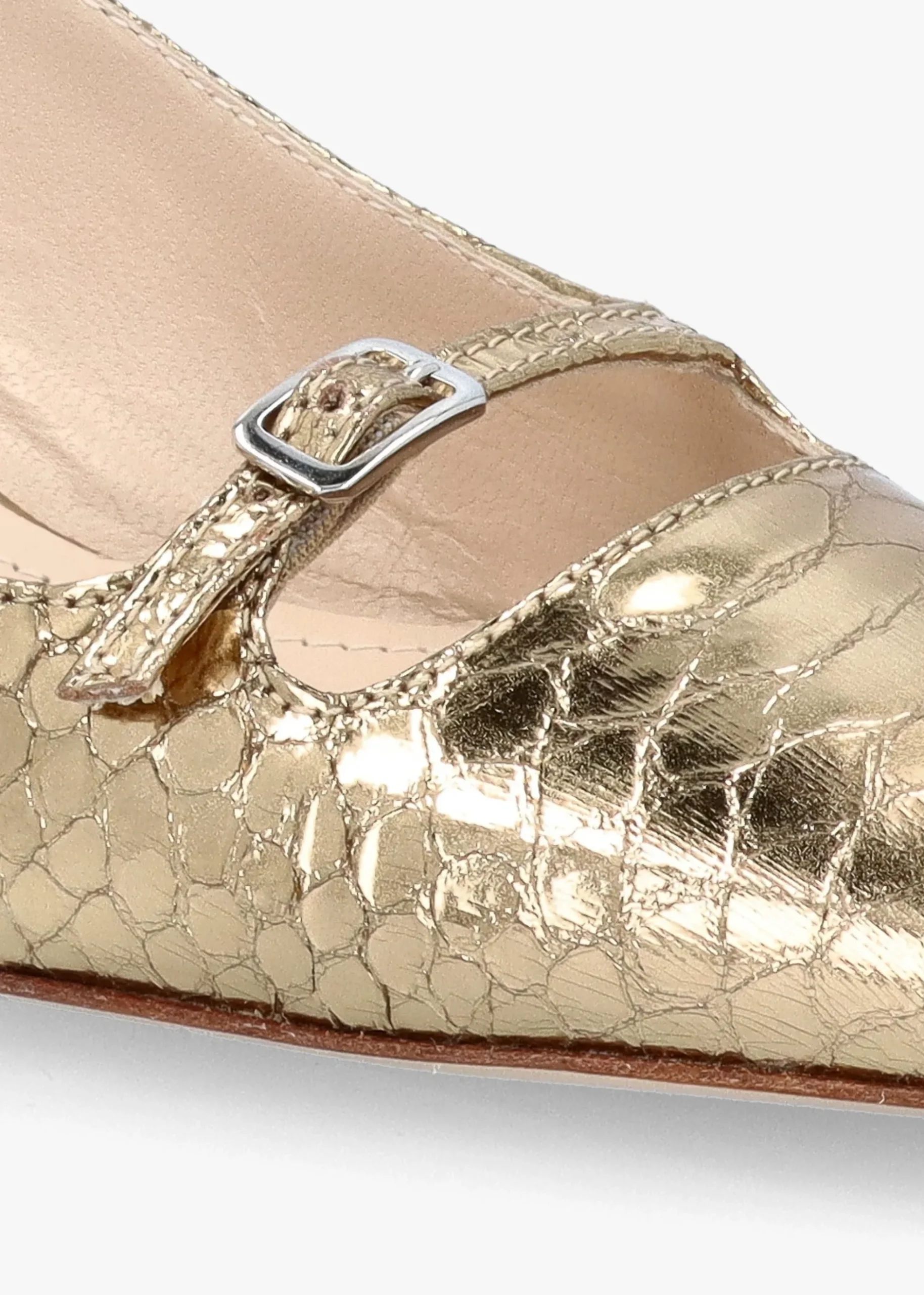 Fashion DANIEL Nux Gold Leather Reptile Low Heel Court Shoes