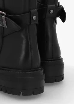New MODA IN PELLE Omola Black Leather Buckle Ankle Boots