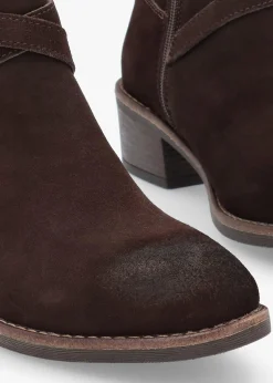 Outlet MODA IN PELLE Orlena Brown Suede Cross Strap Ankle Boots