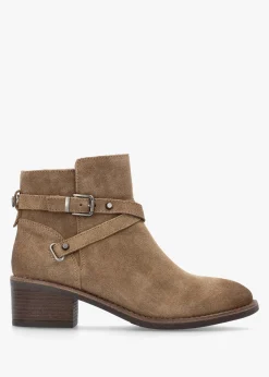 Fashion MODA IN PELLE Orlena Taupe Suede Cross Strap Ankle Boots