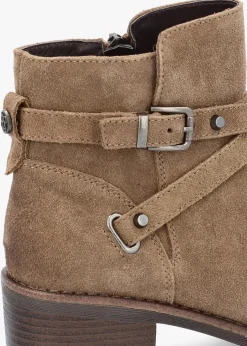 Fashion MODA IN PELLE Orlena Taupe Suede Cross Strap Ankle Boots