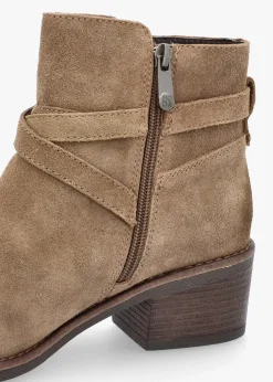 Fashion MODA IN PELLE Orlena Taupe Suede Cross Strap Ankle Boots