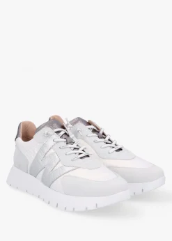 Clearance WONDERS Oslo White Metallic Suede & Nylon Trainers