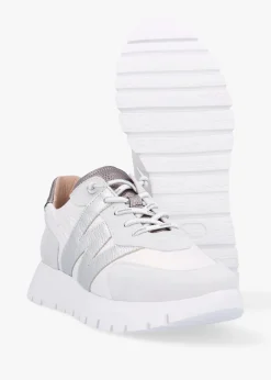Clearance WONDERS Oslo White Metallic Suede & Nylon Trainers