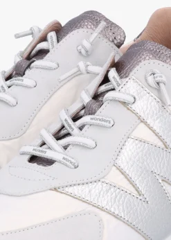Clearance WONDERS Oslo White Metallic Suede & Nylon Trainers