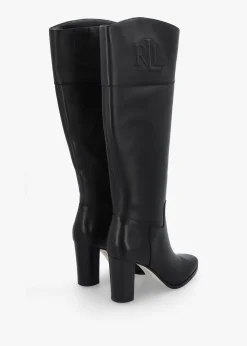 Clearance LAUREN RALPH LAUREN Page II Black Leather Block Heel Knee Boots