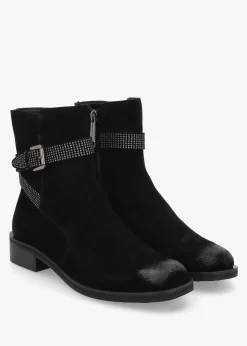 Fashion MODA IN PELLE Panazol Black Suede Studded Strap Ankle Boots