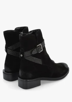 Fashion MODA IN PELLE Panazol Black Suede Studded Strap Ankle Boots