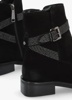 Fashion MODA IN PELLE Panazol Black Suede Studded Strap Ankle Boots