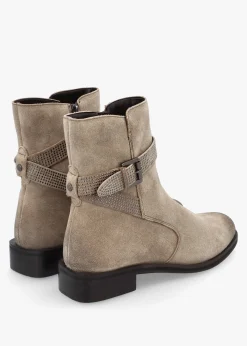 Outlet MODA IN PELLE Panazol Taupe Suede Studded Strap Ankle Boots