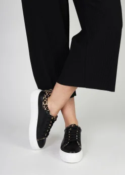 Discount DANIEL Panny Black Leather Leopard Trainers