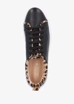 Discount DANIEL Panny Black Leather Leopard Trainers