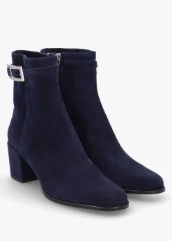 Clearance DANIEL Pearl Navy Suede Block Heel Ankle Boots