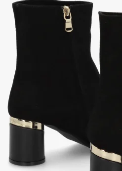 New DANIEL Penelope Black Suede Gold Trim Heeled Ankle Boots