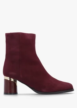 Hot DANIEL Penelope Burgundy Suede Gold Trim Heeled Ankle Boots