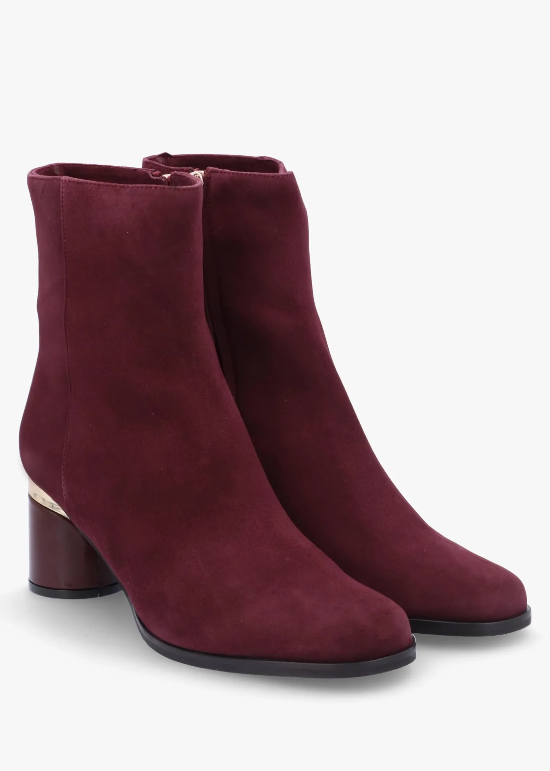 Hot DANIEL Penelope Burgundy Suede Gold Trim Heeled Ankle Boots