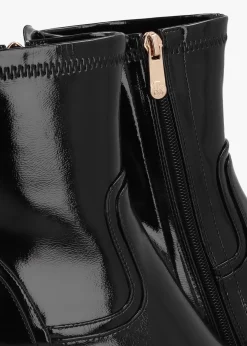 New MODA IN PELLE Petuniah Black Patent Leather Kitten Heel Ankle Boots