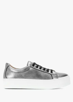 Online DANIEL Piccadilly Circus Pewter Leather Flatform Trainers