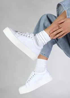 Online DANIEL Piccadilly Circus White Leather Flatform Trainers