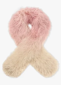 New CHARLOTTE SIMONE Pink Ombre Shaggy Mongolian Lambswool Scarf