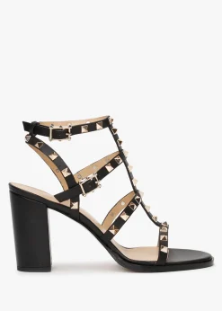 Best DANIEL Pitter Black Leather Studded Block Heeled Sandals