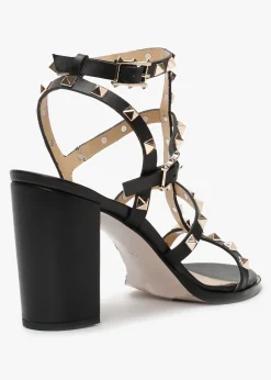 Best DANIEL Pitter Black Leather Studded Block Heeled Sandals