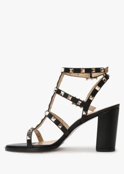 Best DANIEL Pitter Black Leather Studded Block Heeled Sandals
