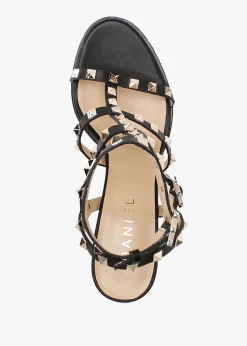 Best DANIEL Pitter Black Leather Studded Block Heeled Sandals
