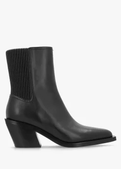 Best COACH Prestyn Black Leather Western Stacked Heel Ankle Boots