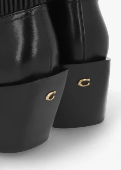 Best COACH Prestyn Black Leather Western Stacked Heel Ankle Boots