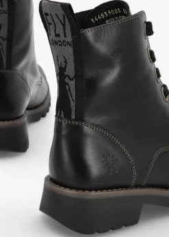 Fashion FLY LONDON Ragi Black Rug Leather Ankle Boots