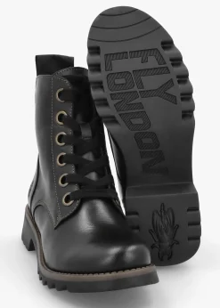 Fashion FLY LONDON Ragi Black Rug Leather Ankle Boots