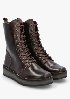 Hot FLY LONDON Rami Dark Brown Rug Leather Lace Up Ankle Boots