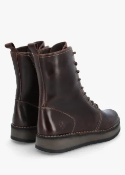 Hot FLY LONDON Rami Dark Brown Rug Leather Lace Up Ankle Boots