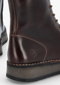 Hot FLY LONDON Rami Dark Brown Rug Leather Lace Up Ankle Boots